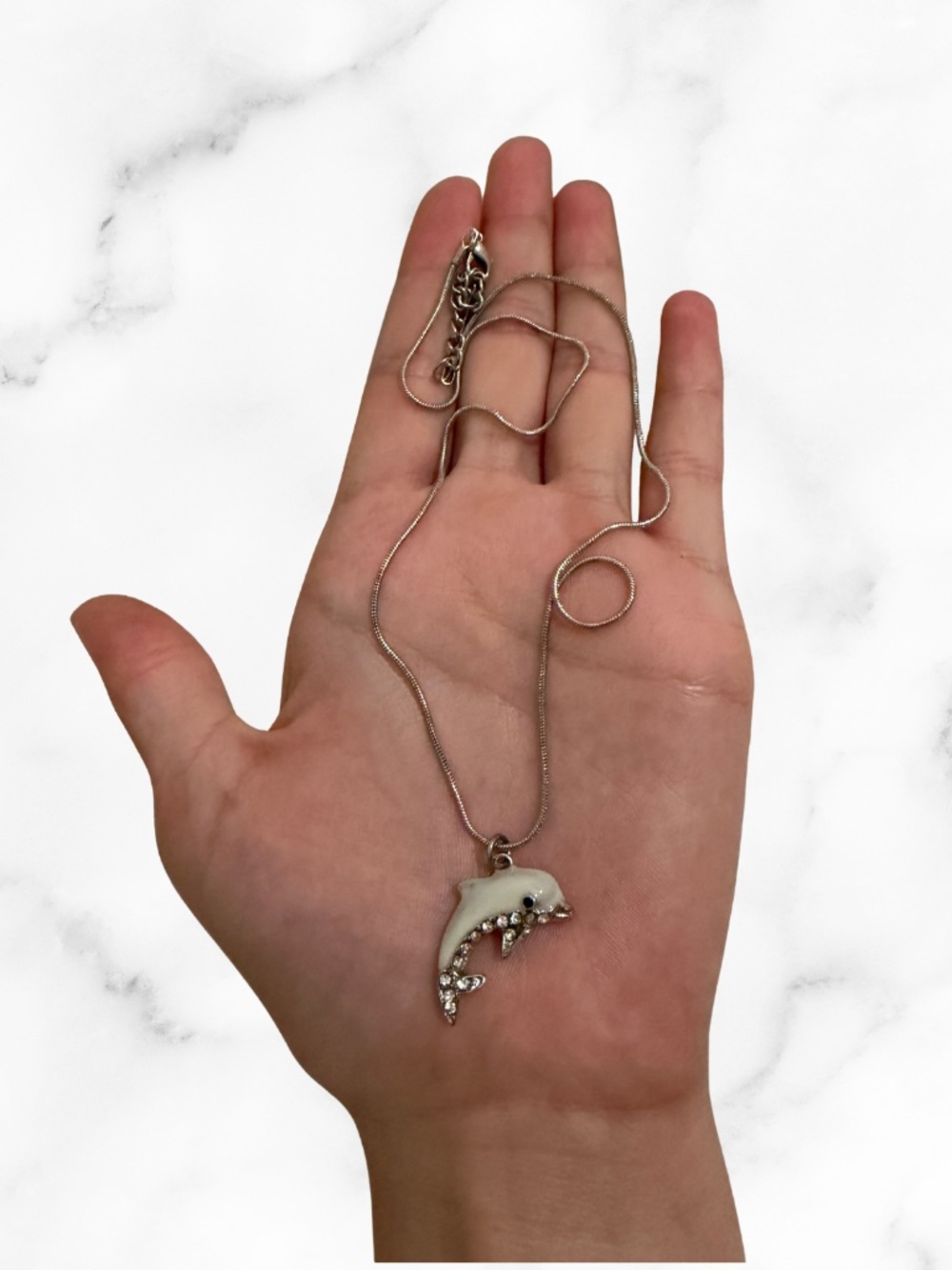Women's Sparkly Cream Dolphin Necklace